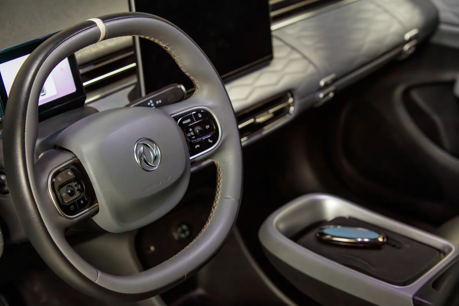 BOX 01 EV steering wheel and console detail